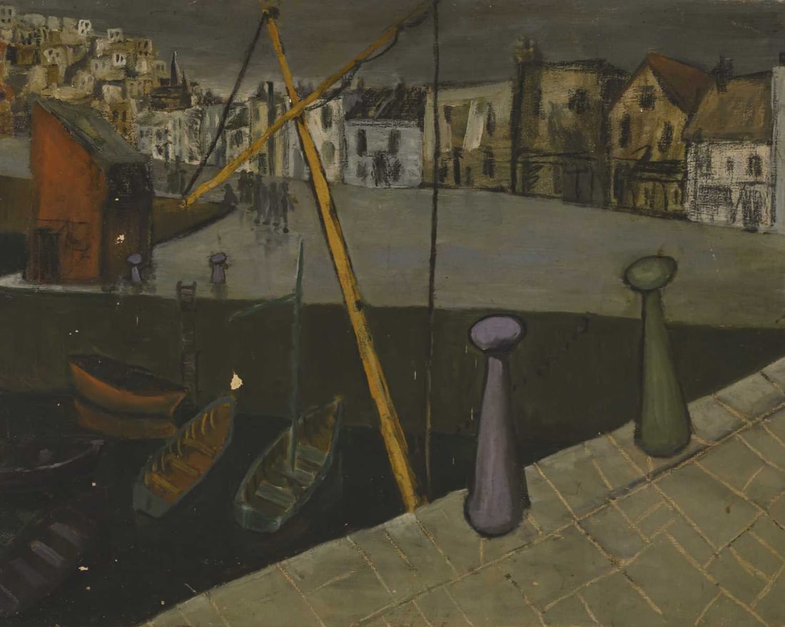 MODERN BRITISH SCHOOL HARBOUR SCENE: MODERN BRITISH SCHOOL HARBOUR SCENE Oil on canvas Unframed (40.5cm x 50.5cm)