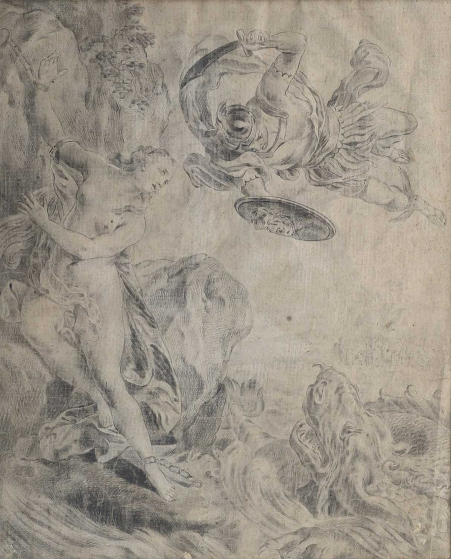 18TH CENTURY FRENCH SCHOOL AFTER FRANCOIS LEMOYNE (1688-1737) PERSEUS AND ANDROMEDA: 18TH CENTURY FRENCH SCHOOL AFTER FRANCOIS LEMOYNE (1688-1737) PERSEUS AND ANDROMEDA Pencil (33.5cm x 27cm)