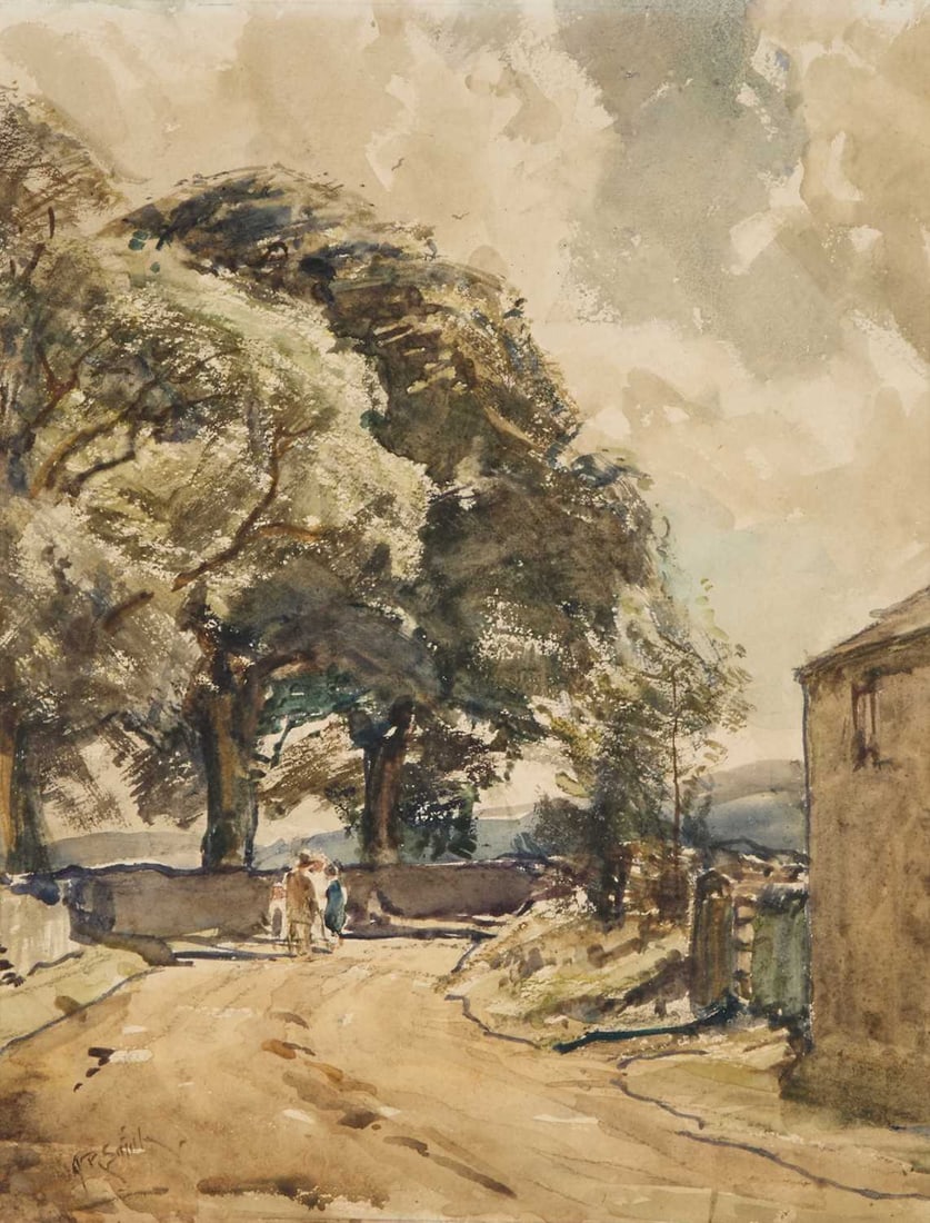 ARTHUR REGINALD SMITH ARA RSW RWS (1871-1934) A YORKSHIRE LANE (1 of 2)