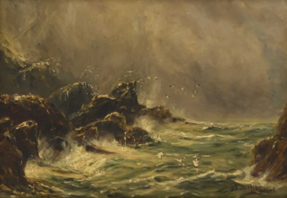 T.S GODFREY (19TH/ 20TH CENTURY) STORMY COASTAL SCENE (1 of 2)