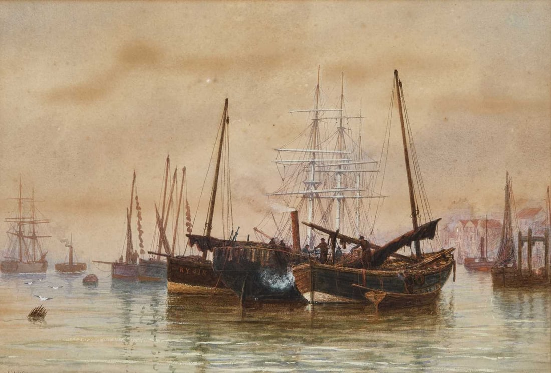 BERNARD BENEDICT HEMY (1845-1913) A PAIR OF VIEWS OF NORTH SHIELDS: BERNARD BENEDICT HEMY (1845-1913) A PAIR OF VIEWS OF NORTH SHIELDS Both signed Watercolour Possibly exhibited at a Crystal Palace Exhibition (according to vendor from a now lost old label verso) (39cm
