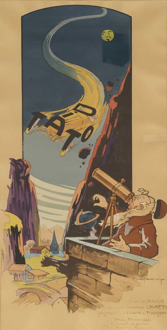 ‡ AFTER H.L ROOWY (STANLEY CHARLES ROWLES) (1887-1966) C'EST UN BOLIDE. NON C'EST LA VOITURE: ‡ AFTER H.L ROOWY (STANLEY CHARLES ROWLES) (1887-1966) C'EST UN BOLIDE. NON C'EST LA VOITURE DIATTO GAGNANTE DE LA COUPE DE TOURISME Printed by Mabileau & Co - Colombes copyright 1914 Vintage po