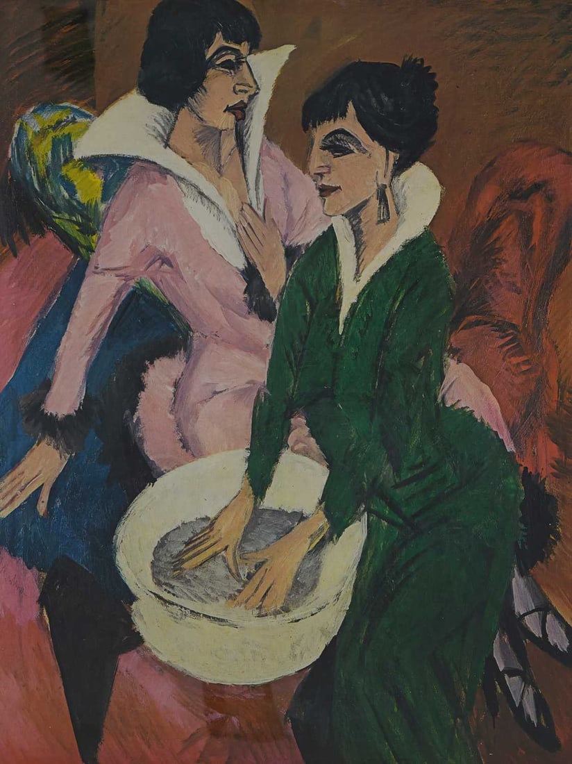 AFTER ERNST LUDWIG KIRCHNER (GERMAN 1880-1938) TWO WOMEN WITH BASIN, 1913: AFTER ERNST LUDWIG KIRCHNER (GERMAN 1880-1938) TWO WOMEN WITH BASIN, 1913 Poster (74.5cm x 54.5cm)