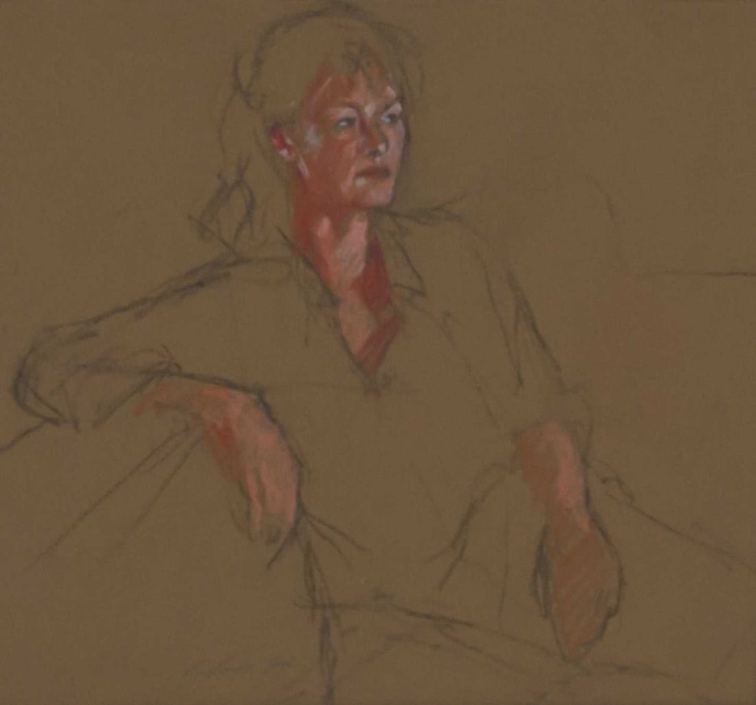 V P SODR (RHODESIAN/ ZIMBABWEAN MODERN) PORTRAIT OF A SEATED LADY: V P SODR (RHODESIAN/ ZIMBABWEAN MODERN) PORTRAIT OF A SEATED LADY Signed Pastel on brown paper (24cm x 26cm)