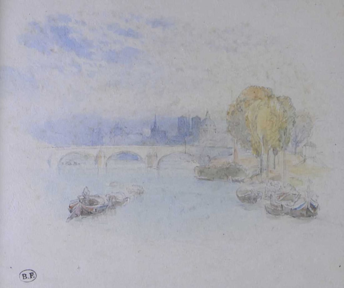 MYLES BIRKET FOSTER (1825-1899) SEINE VIEW WITH NOTRE DAME CATHEDRAL, PARIS: MYLES BIRKET FOSTER (1825-1899) SEINE VIEW WITH NOTRE DAME CATHEDRAL, PARIS Stamped B.F Watercolour and pencil (11cm x 13cm)