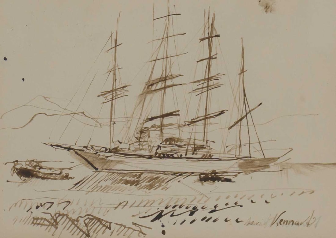 ‡ DAVID RISK KENNARD (BORN 1953) A FOUR MASTED TALL SHIP (1 of 2)