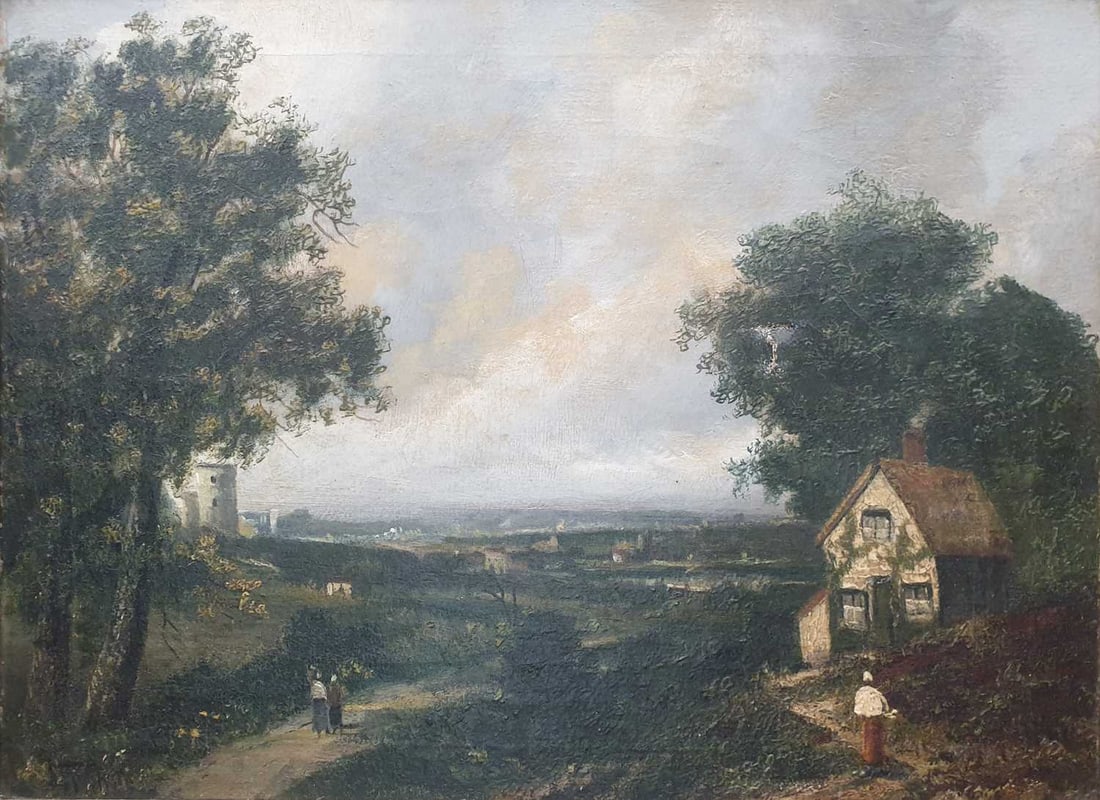 ATTRIBUTED TO JOSEPH THORS (1835-1884) COUNTRY LANDSCAPE LOOKING OVER A TOWN: ATTRIBUTED TO JOSEPH THORS (1835-1884) COUNTRY LANDSCAPE LOOKING OVER A TOWN Signed Oil on canvas (29.5cm x 40cm)