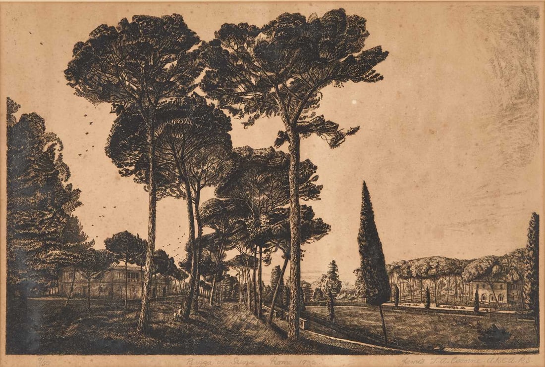 JAMES T. A. OSBORNE (1907-1979) PIAZZA DI SIENNA, ROME 1932: JAMES T. A. OSBORNE (1907-1979) PIAZZA DI SIENNA, ROME 1932 Signed, dated 1932 and titled in pencil. Numbered 9/50 (34cm x 50.5cm)