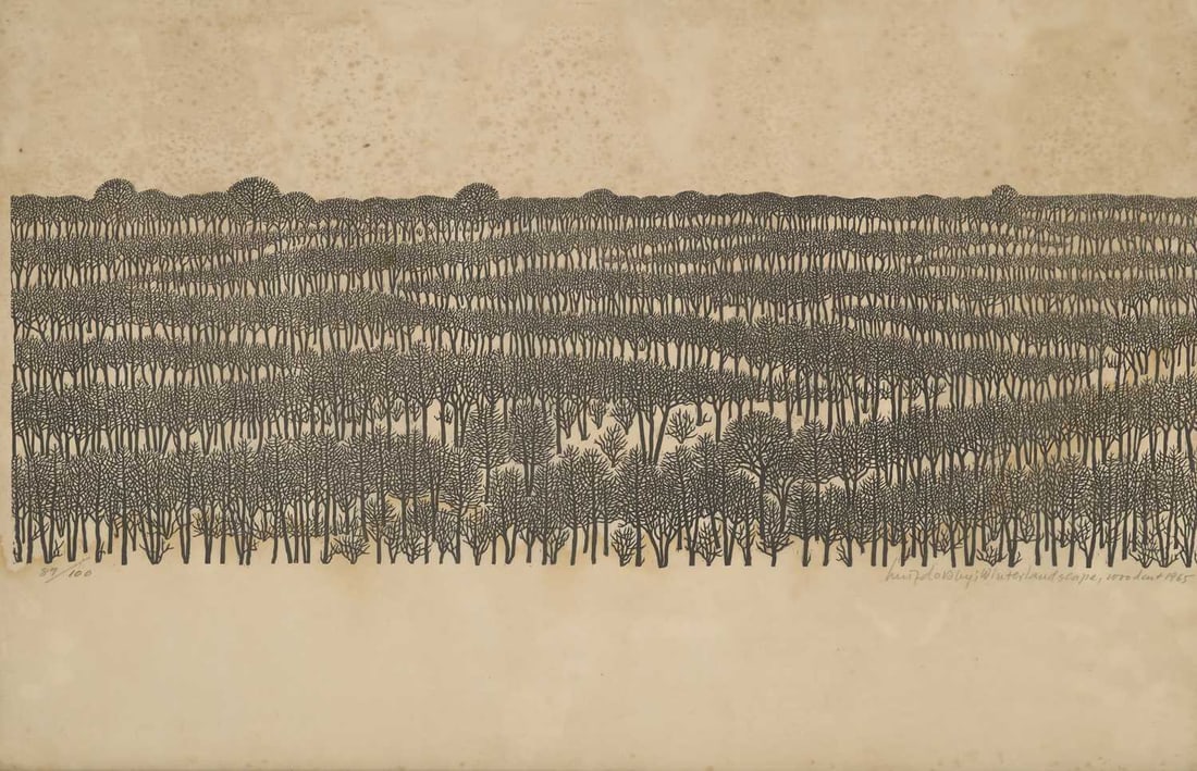 ‡ JACQUES HNIZDOVSKY (UKRAINIAN-AMERICAN 1915-1985) WINTER LANDSCAPE: ‡ JACQUES HNIZDOVSKY (UKRAINIAN-AMERICAN 1915-1985) WINTER LANDSCAPE Signed, numbered 87/100, titled and dated 1965 Limited edition woodcut Provenance: With Lumley Cazalet Ltd, London (label verso) 