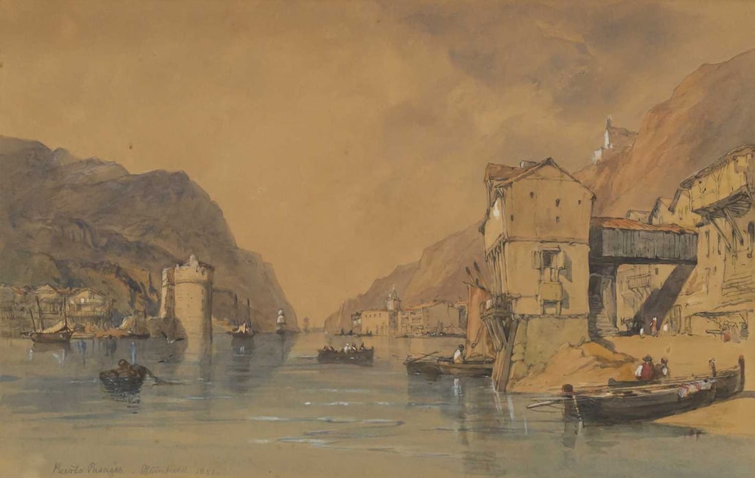CLARKSON STANFIELD (1793-1867) PUERTO PASSAGES, SPAIN: CLARKSON STANFIELD (1793-1867) PUERTO PASSAGES, SPAIN Signed, titled and dated 1851 Watercolour Provenance: Private Collection, North Yorkshire (29.5cm x 45cm)