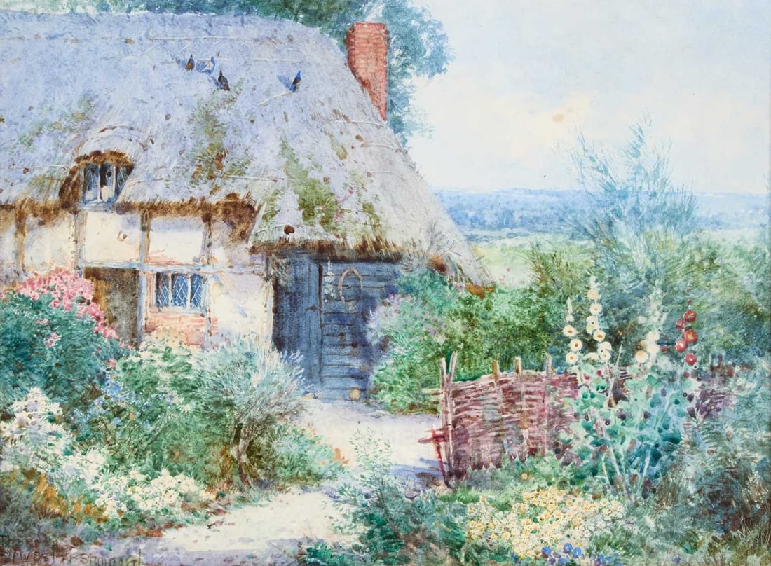 THERESA STANNARD (1898-1947) COUNTRY COTTAGE GARDEN: THERESA STANNARD (1898-1947) COUNTRY COTTAGE GARDEN Signed Watercolour Provenance: With Richard Hagen Fine Paintings, Worcs. Label verso (25cm x 34cm)