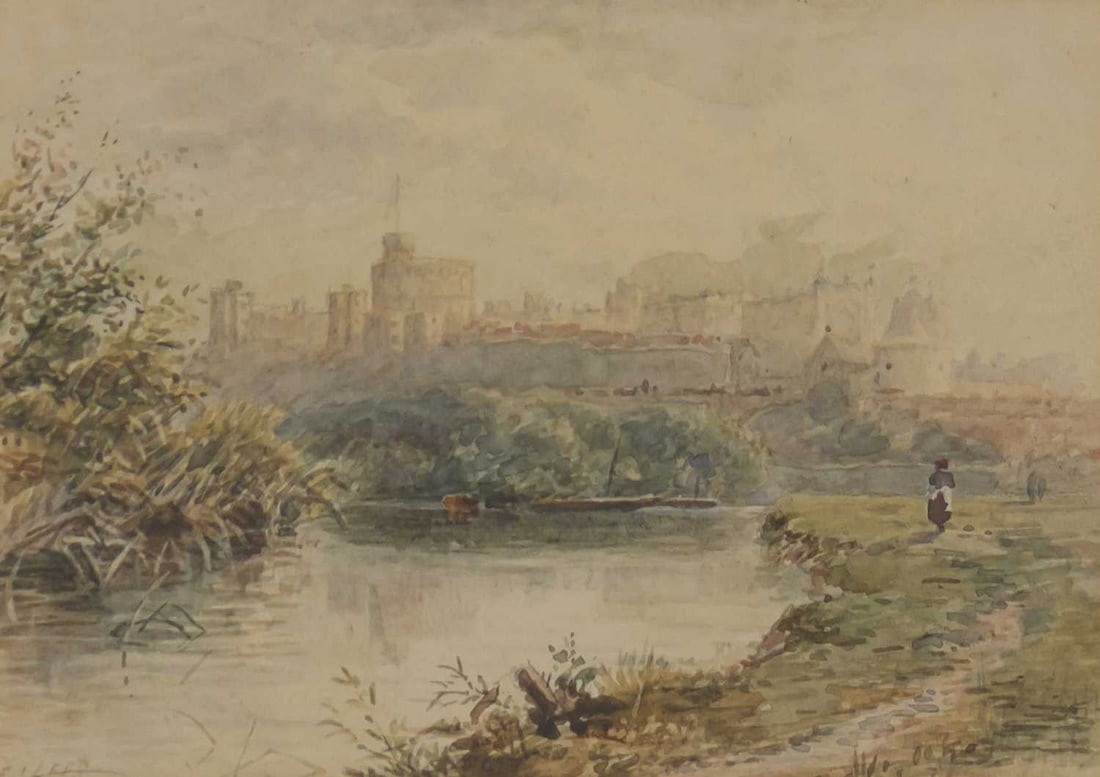 FREDERICK WALTER LEE RMS (1863-1948) VIEW OF WINDSOR CASTLE FROM THE RIVER: FREDERICK WALTER LEE RMS (1863-1948) VIEW OF WINDSOR CASTLE FROM THE RIVER Signed Watercolour (12.5cm x 18cm)