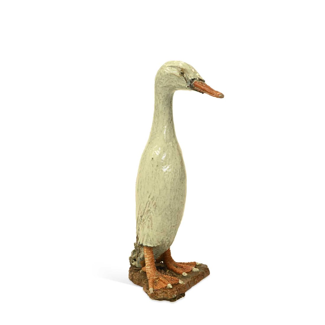 A GLAZED EARTHENWARE MODEL OF AN INDIAN RUNNER RUCK: A GLAZED EARTHENWARE MODEL OF AN INDIAN RUNNER RUCK modelled standing. 75cm high