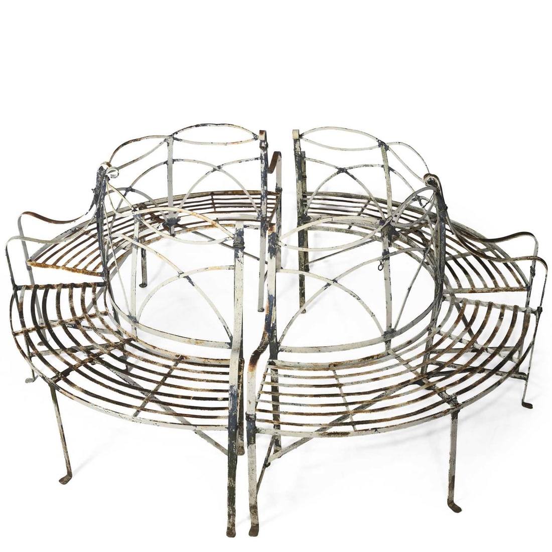 FOUR GEORGIAN STYLE PAINTED WROUGHT IRON TREE SURROUND BENCHES (1 of 1)