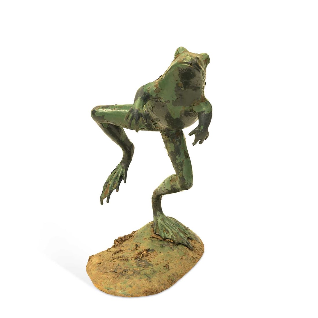 A GREEN PAINTED CAST IRON MODEL OF A LEAPING FROG: A GREEN PAINTED CAST IRON MODEL OF A LEAPING FROG 66cm high