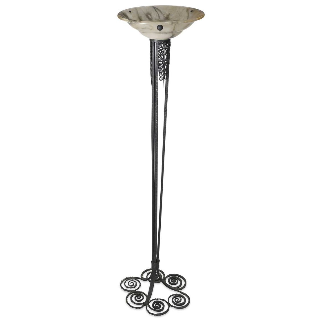 V AN ART DECO WROUGHT IRON STANDARD LAMP WITH ALABASTER COUPE (1 of 1)