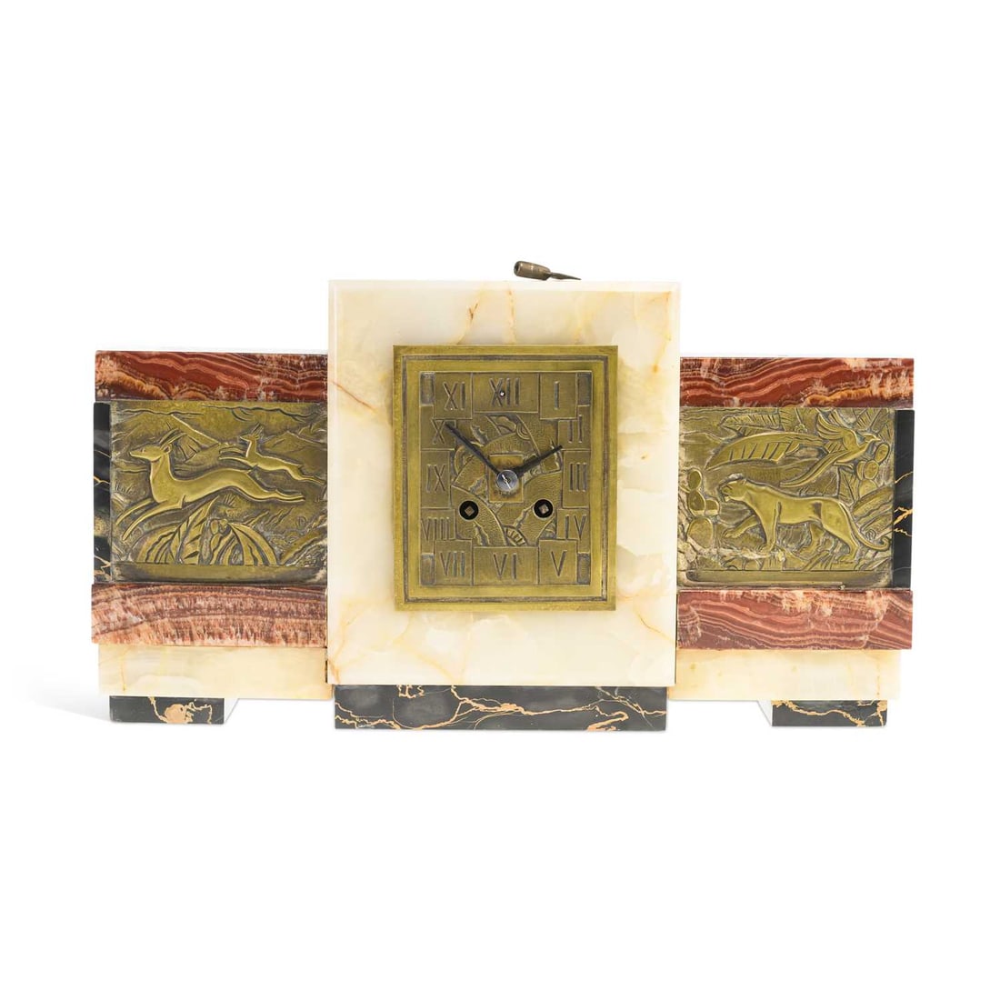 V A FRENCH ART DECO MARBLE AND BRONZE MANTEL CLOCK (1 of 5)