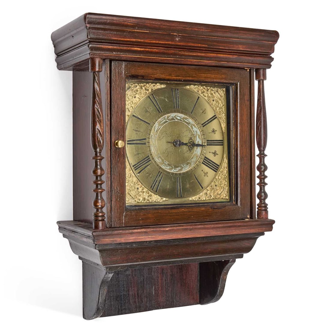 AN OAK THIRTY-HOUR WALL CLOCK SIGNED GILBERT BULLOCK, BPS CASTLE (1 of 1)