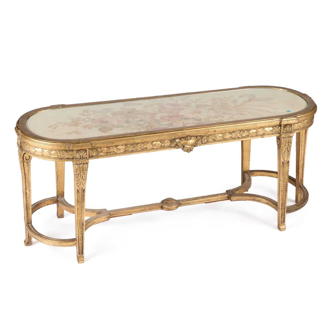 A LOUIS XVI STYLE GILTWOOD AND AUBUSSON LOW TABLE EARLY 20TH CENTURY (1 of 1)