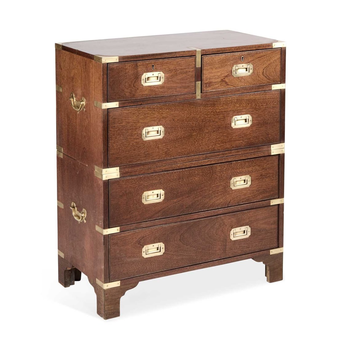 A MILITARY STYLE BRASS-MOUNTED HARDWOOD CAMPAIGN CHEST (1 of 1)
