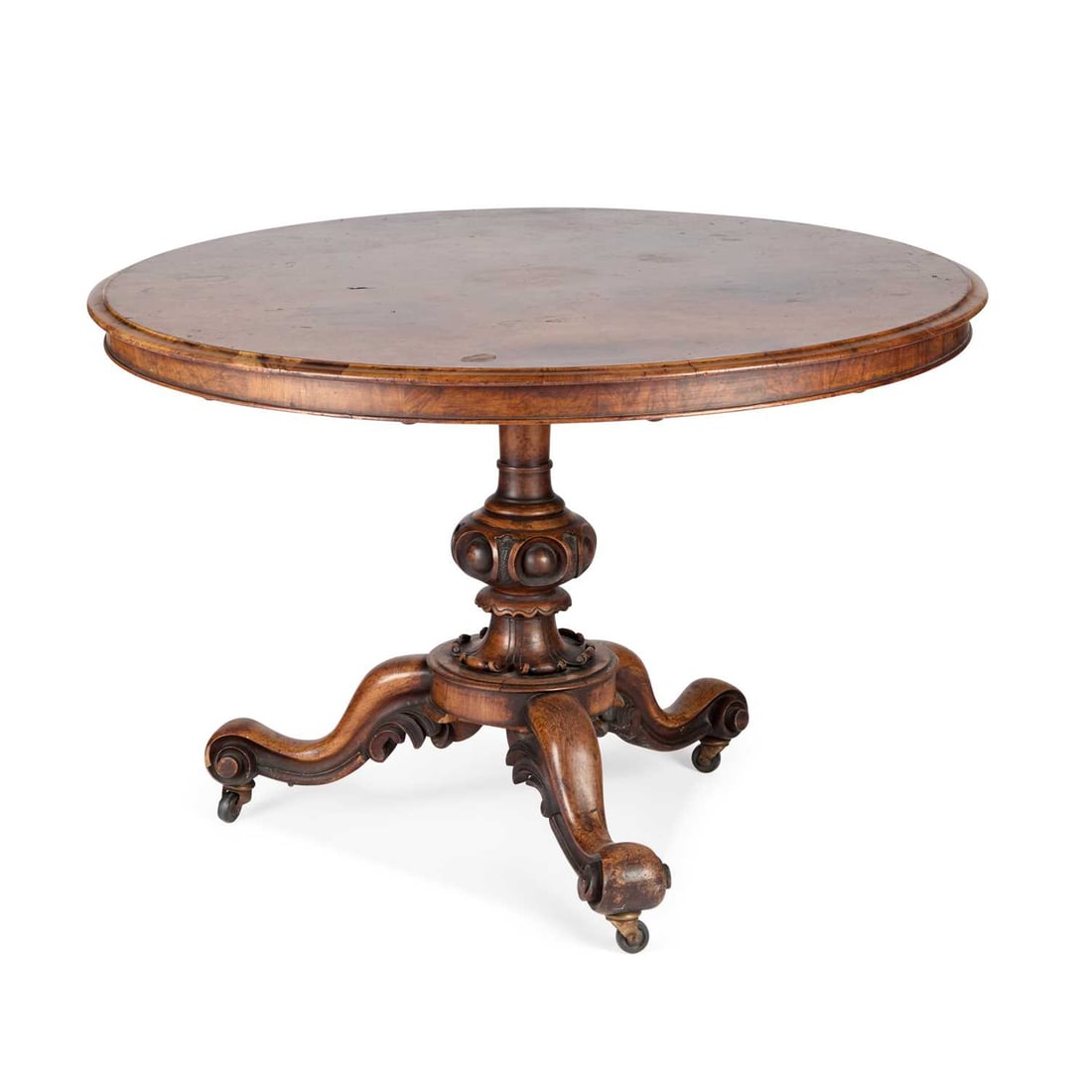A VICTORIAN BURR WALNUT TILT-TOP BREAKFAST TABLE (1 of 9)
