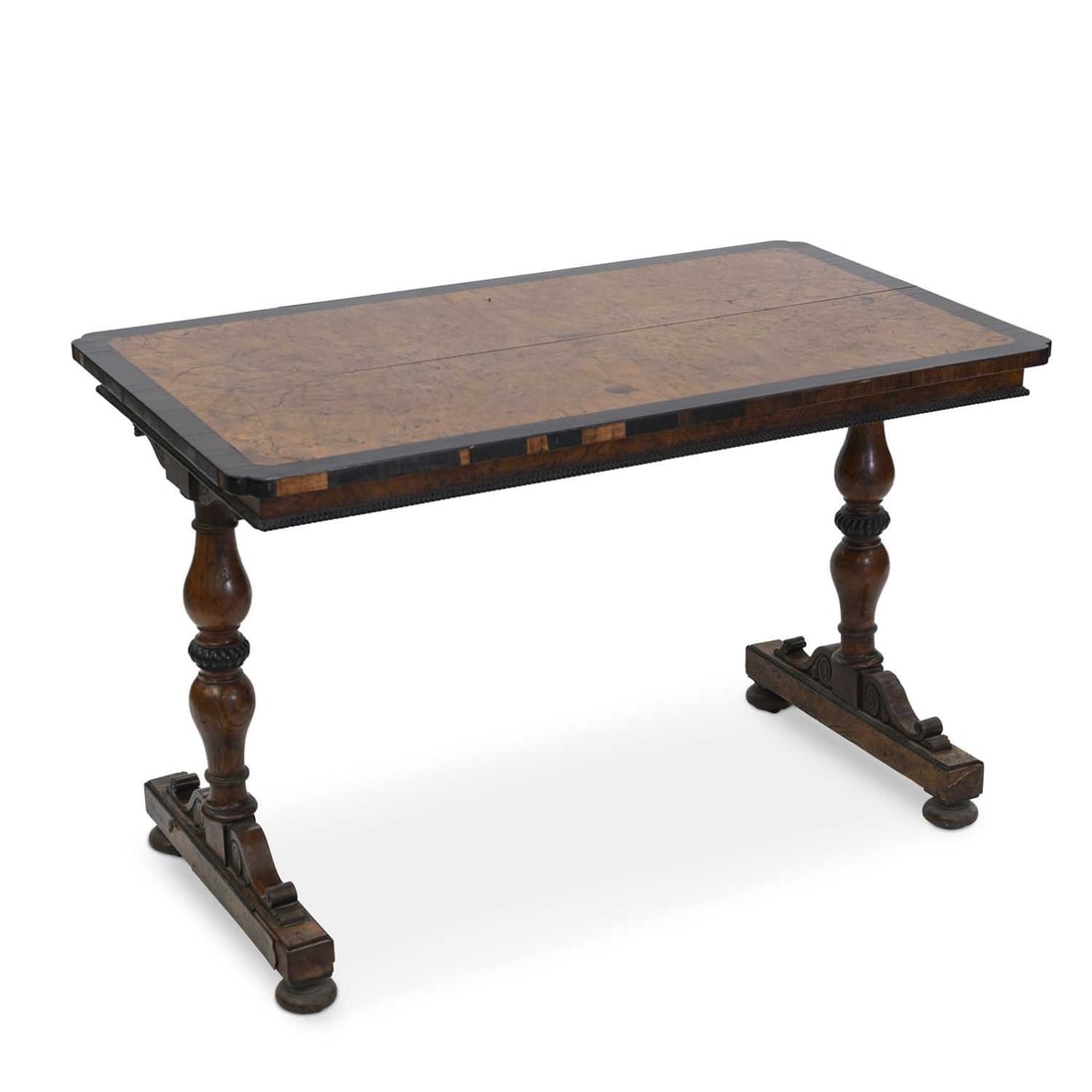 A 19TH CENTURY POLLARD OAK AND COROMANDEL LIBRARY TABLE (1 of 1)