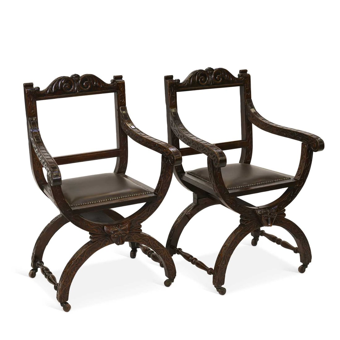 A PAIR OF 19TH CENTURY CARVED WALNUT SAVONAROLA CHAIRS (1 of 1)