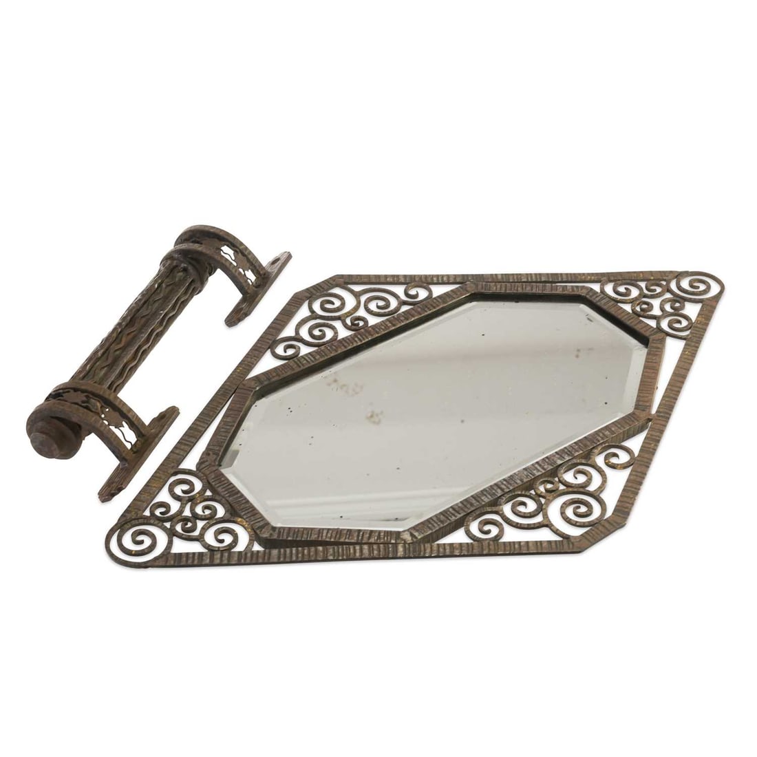 V A FRENCH ART DECO WROUGHT-IRON MIRROR (1 of 2)