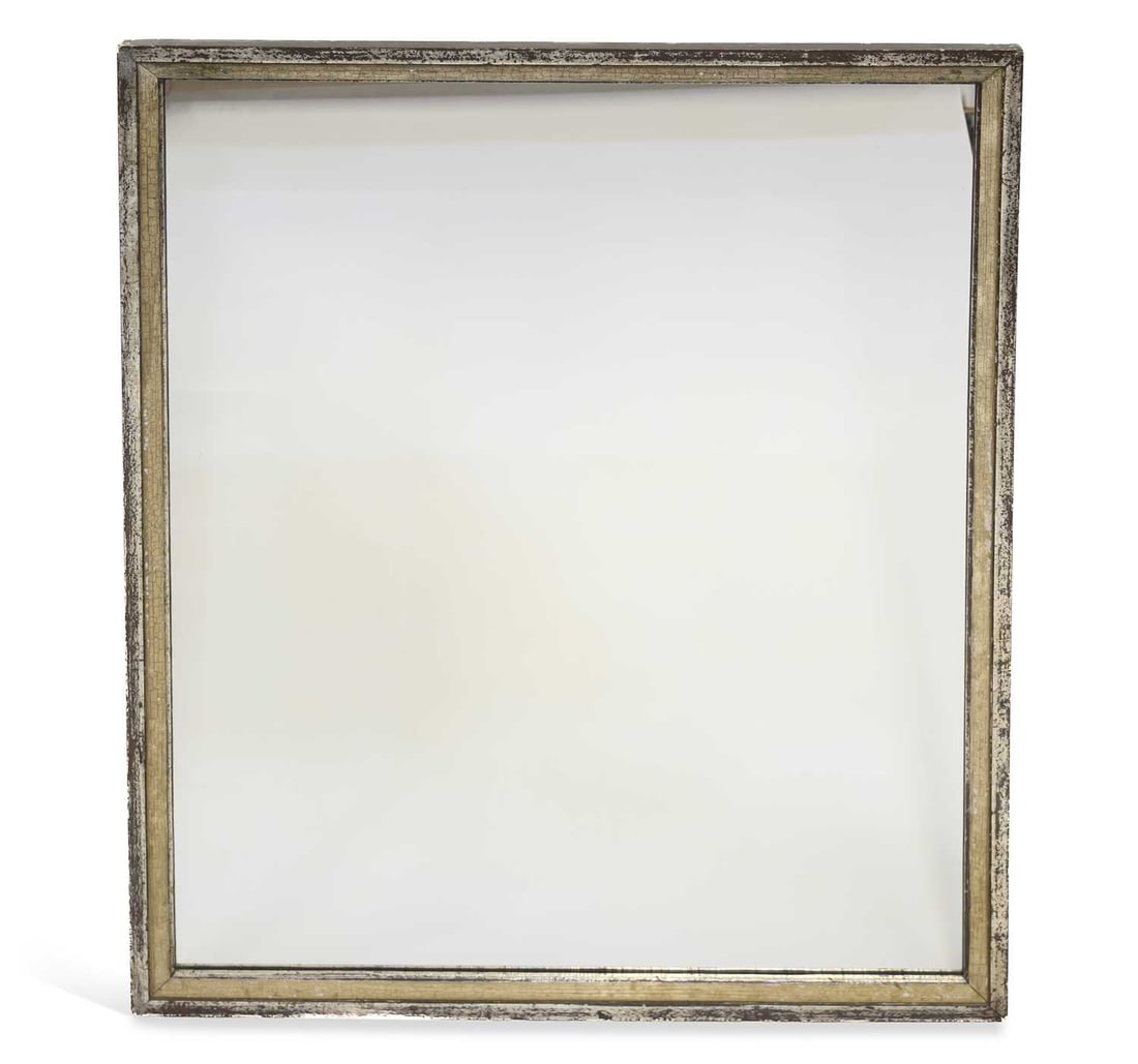 A LARGE 20TH CENTURY SILVERED WALL MIRROR: A LARGE 20TH CENTURY SILVERED WALL MIRROR the rectangular plate within a narrow moulded frame with gilt inner slip. 117cm by 95cm