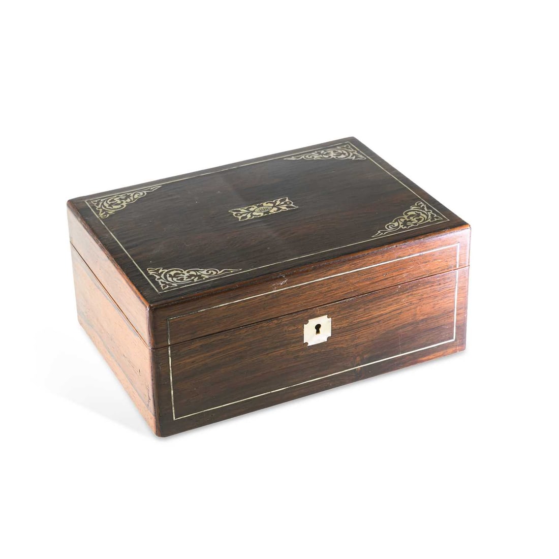 A 19TH CENTURY MOTHER-OF-PEARL INLAID ROSEWOOD JEWELLERY BOX (1 of 3)