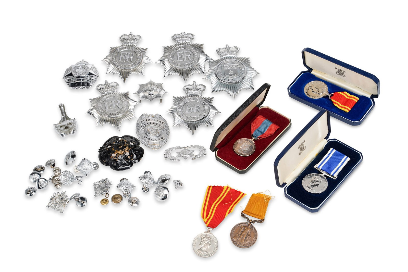A GROUP OF POLICE AND FIRE BRIGADE EPHEMERA: including a Police Long Service and Good Conduct Medal (L.S.G.C), awarded to Const Dennis M Jones, in the case of issue; and an Imperial Service Medal, awarded to Edward Frank Healey, in the case of