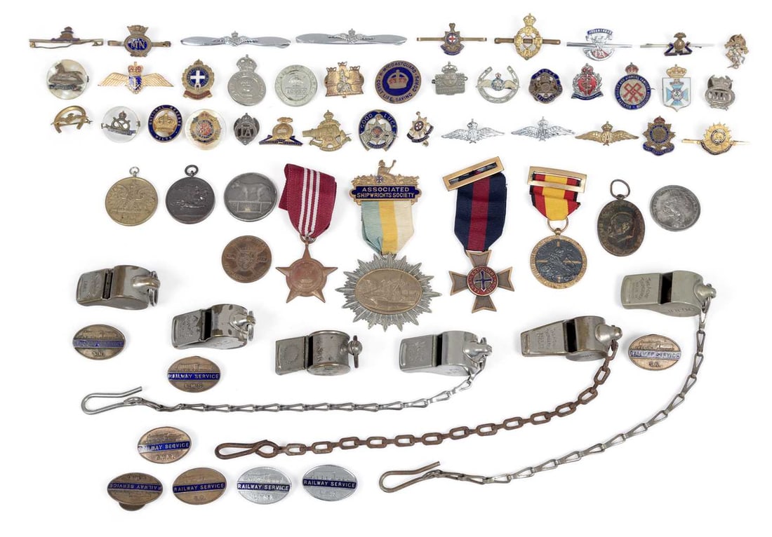 A GROUP OF MEDALS, BADGES AND WHISTLES (1 of 1)