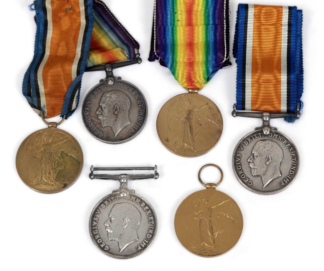 THREE FIRST WORLD WAR MEDAL PAIRS: comprising each pair formed of a War Medal and Victory Medal, awarded to 155477 PNR. R. S. Harborne R.E.; 21638 Pte J. R. Burdfield C. Gds; G-8188 Pte. R. V. Owens. The Queen's R. (6)