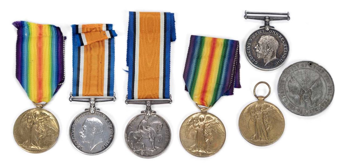 THREE FIRST WORLD WAR MEDAL PAIRS: comprising each pair formed of a War Medal and Victory Medal, awarded to 519744 Pte. F. E. Amer. 14-Lond. R.; 5327 Pte. J. Pudney, 4-Lond. R.; and K. 24365 A. Godwin Act. L. Sto. R.N; together with a