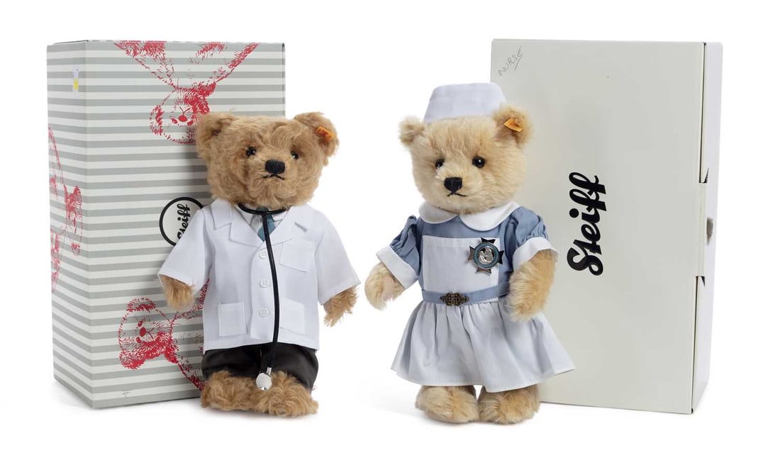 TWO STEIFF TEDDY BEARS: comprising a 'The Good Doctor', boxed; 'The Bear Who Cares' nurse, boxed. (2)