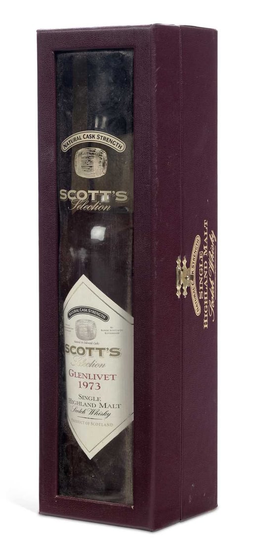 A BOTTLE OF SCOTT'S SELECTION GLENLIVET 1973 SINGLE HIGHLAND MALT SCOTCH WHISKY (1 of 2)