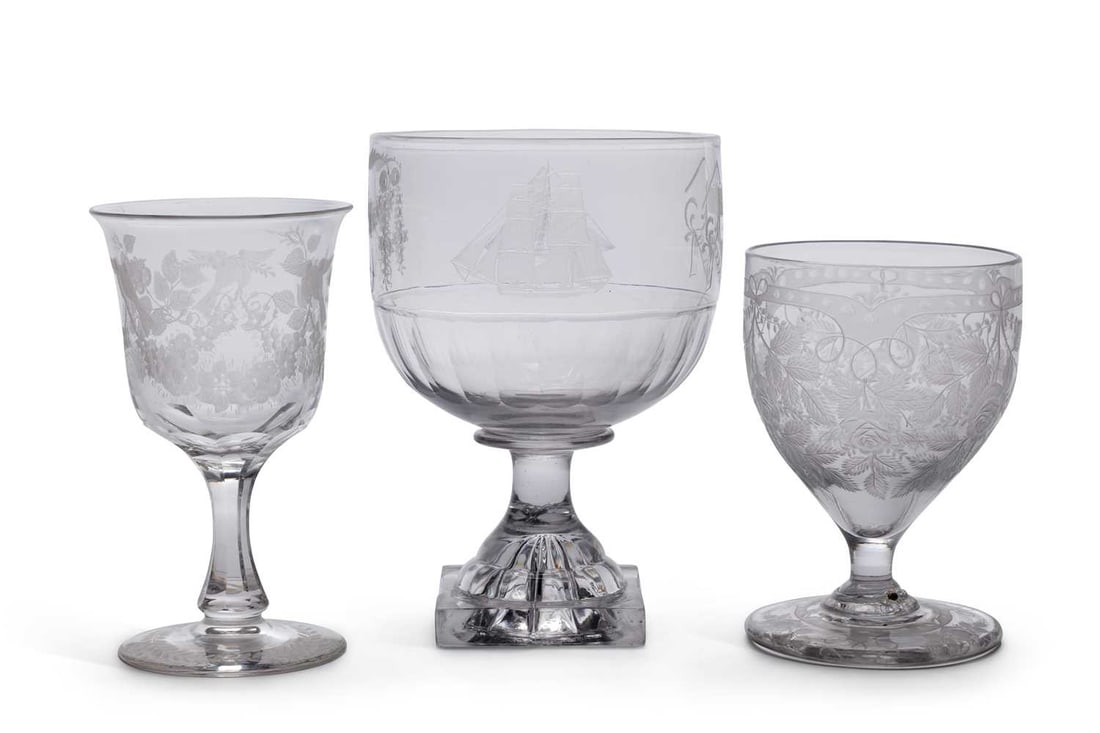 THREE ENGRAVED GLASSES 19TH CENTURY (1 of 1)