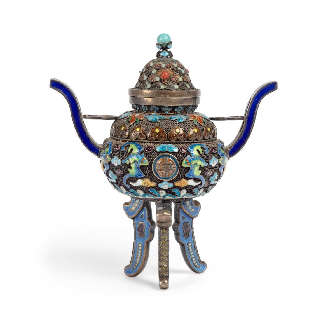 A CHINESE SILVER & ENAMEL CENSER QING DYNASTY (1 of 1)