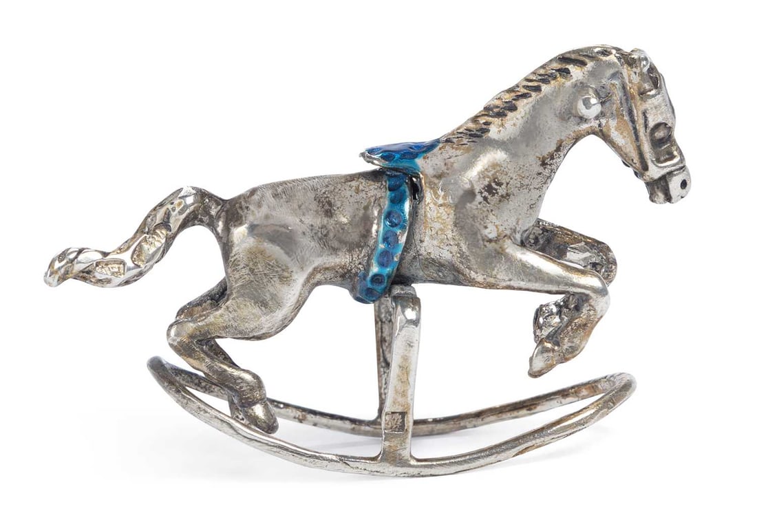 A RUSSIAN SILVER MINIATURE ROCKING HORSE, CIRCA 1890 (1 of 2)