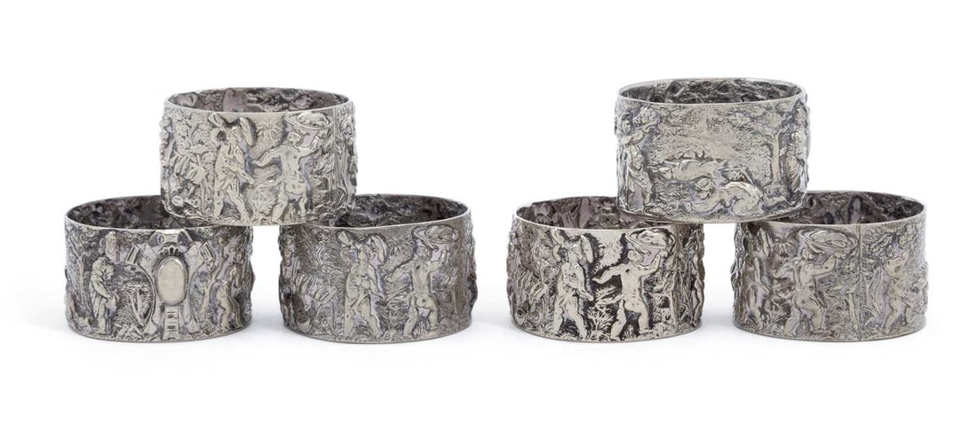 A SET OF SIX CONTINENTAL SILVER NAPKIN RINGS (1 of 1)
