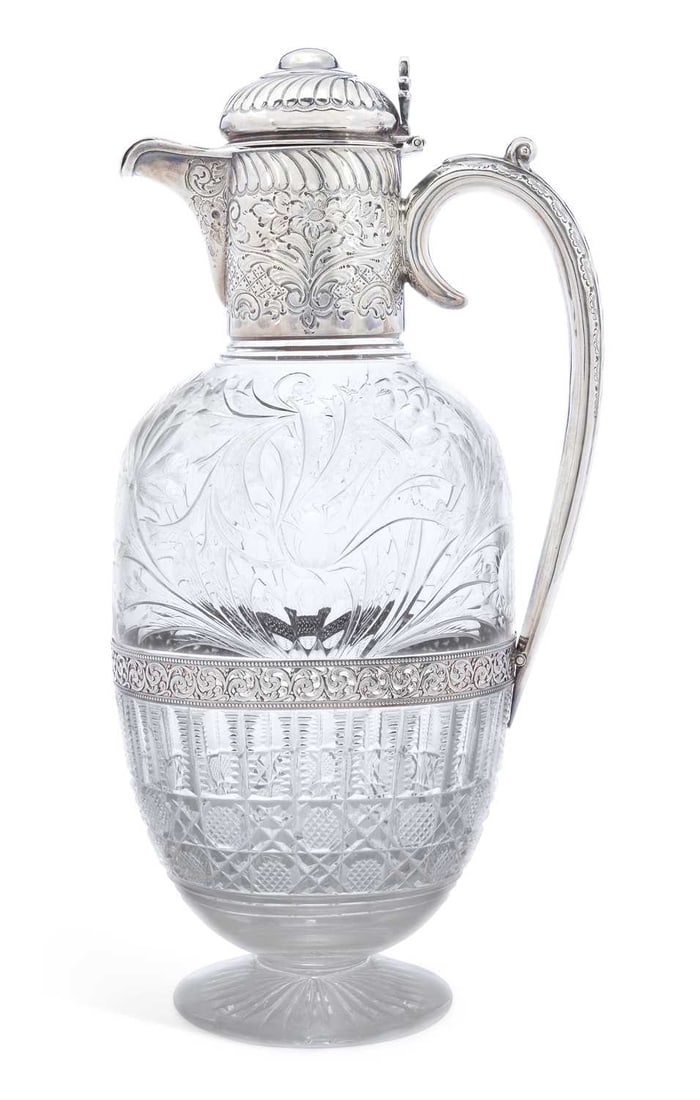 A LATE VICTORIAN SILVER-MOUNTED 'ROCK CRYSTAL' STYLE CLARET JUG (1 of 1)
