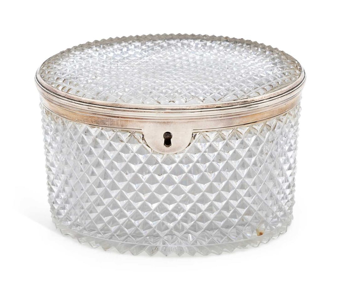 A GEORGE III SILVER-MOUNTED CUT-GLASS TEA CADDY OR CASKET (1 of 2)
