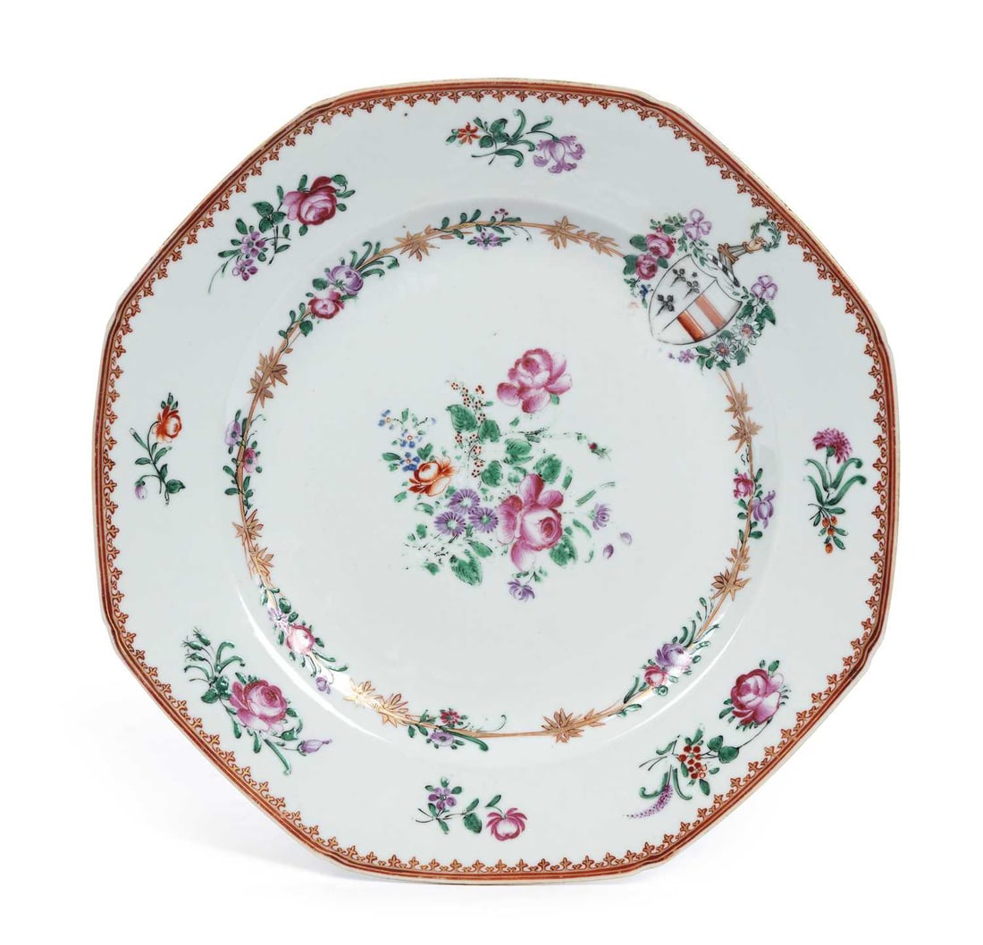 A CHINESE EXPORT PORCELAIN CRESTED DISH CIRCA 1760 (1 of 1)