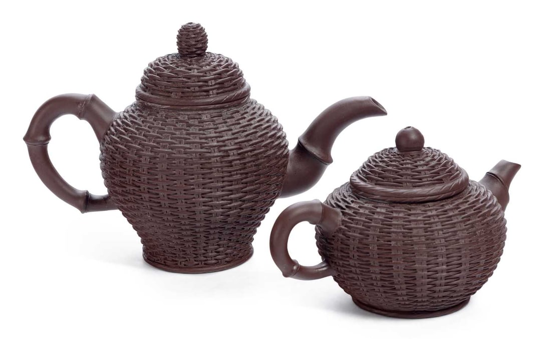 TWO CHINESE YIXING STONEWARE TEAPOTS (1 of 1)