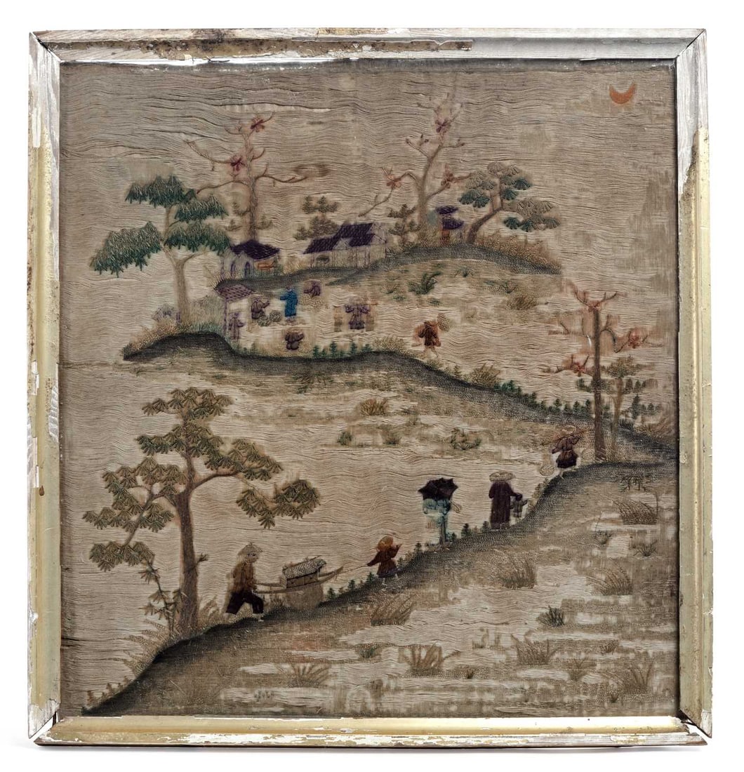 A CHINESE SILK NEEDLEWORK PANEL 19TH CENTURY (1 of 1)