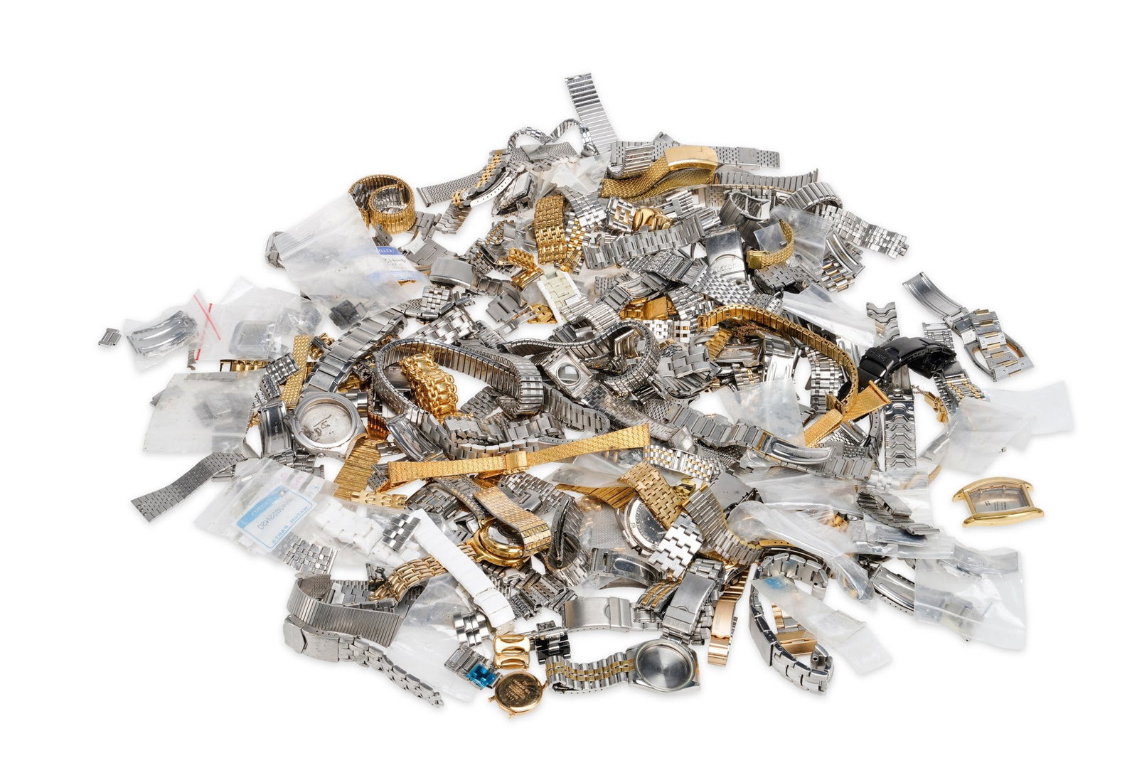 A LARGE COLLECTION OF WATCH CASES, BRACELETS AND SPARE LINKS FOR SPARES AND REPAIRS (1 of 1)