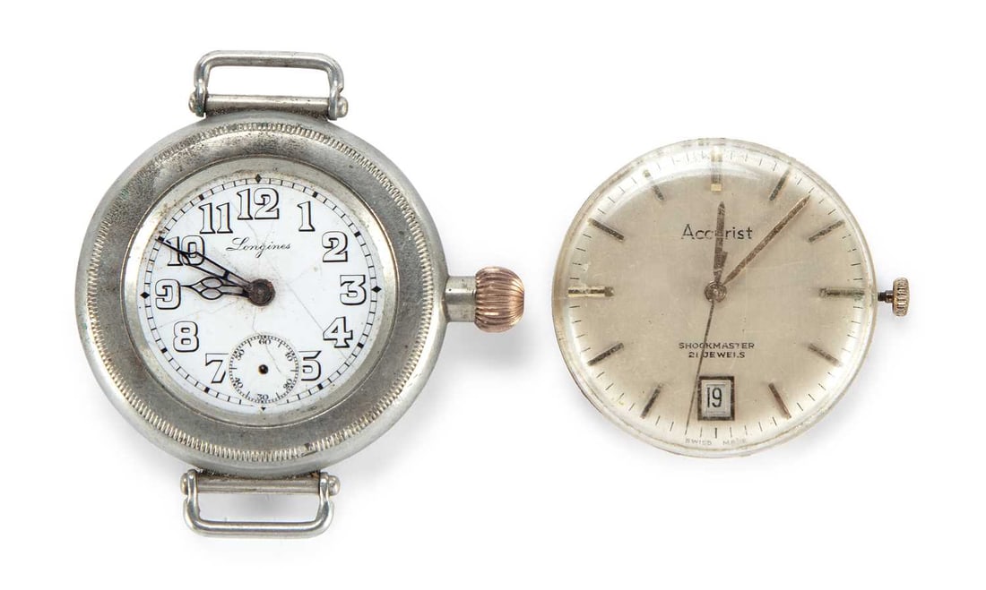 A LONGINES TRENCH WATCH AND AN ACCURIST WATCH MOVEMENT (1 of 1)