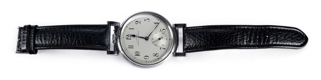 A GENTS STEEL J ASSMAN MARRIAGE WATCH: the circular silvered dial signed J Assman Glasshutte I/Sachsen. with Arabic indices and outer minute track, sub-seconds dial at the 6 o'clock position, blued steel hands, plain case with hinged lugs 