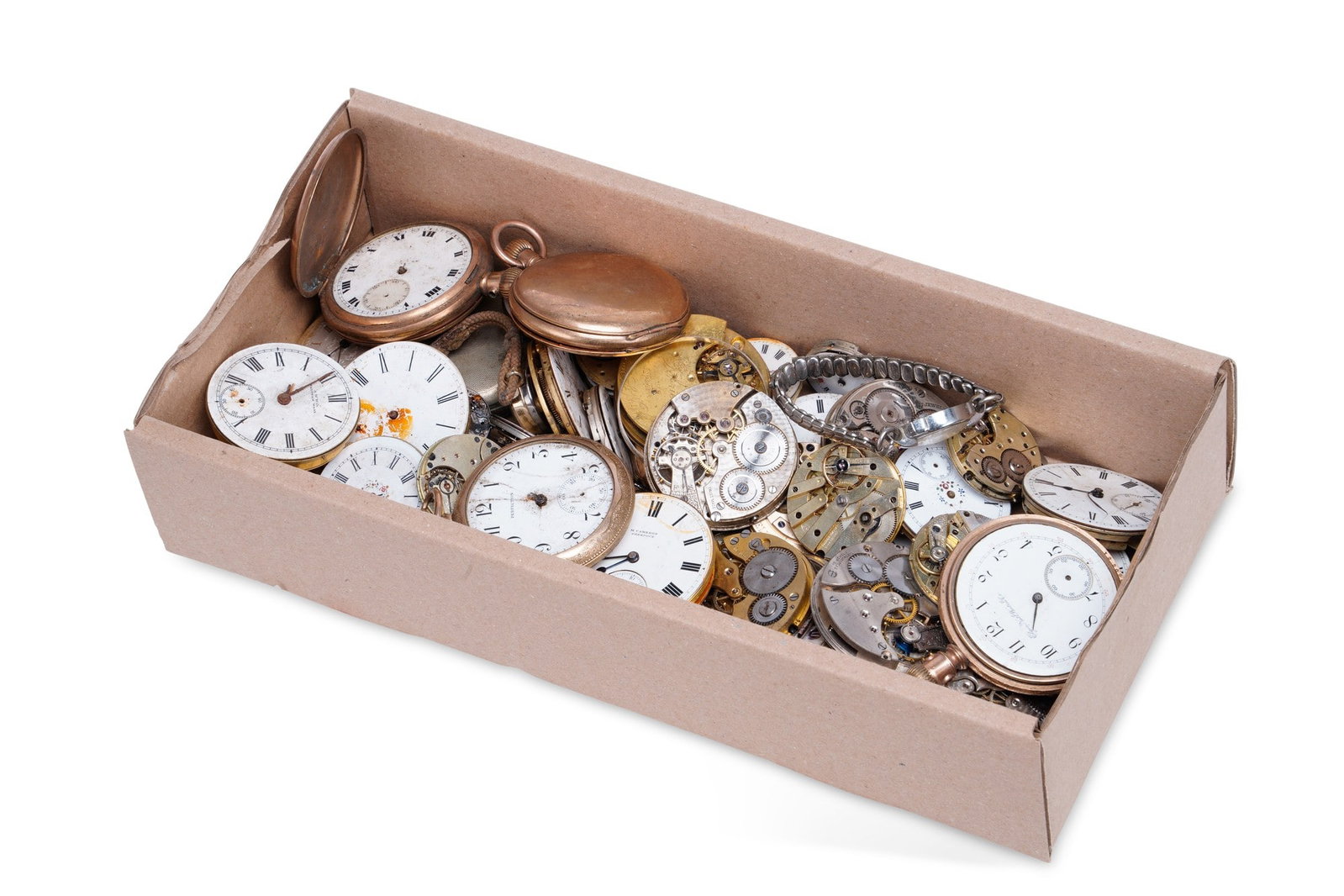 A GROUP OF WATCH MOVEMENTS: including pocket and wrist watch movements many with original dials, for spares or repairs purposes. (50 approx.)