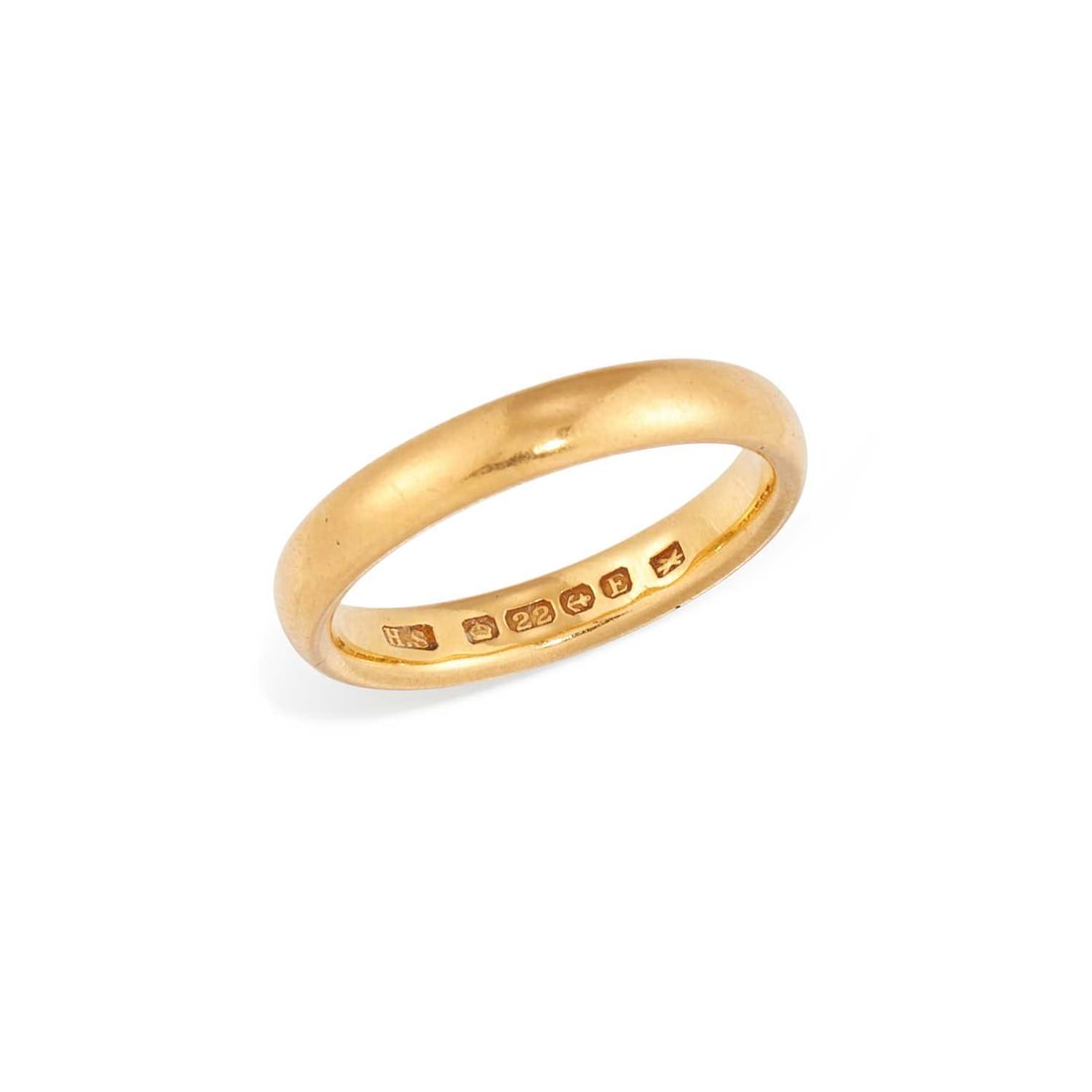 A 22 CARAT GOLD WEDDING BAND RING: hallmarked Birmingham 1929. Ring size L1/2, 5 grams Good condition